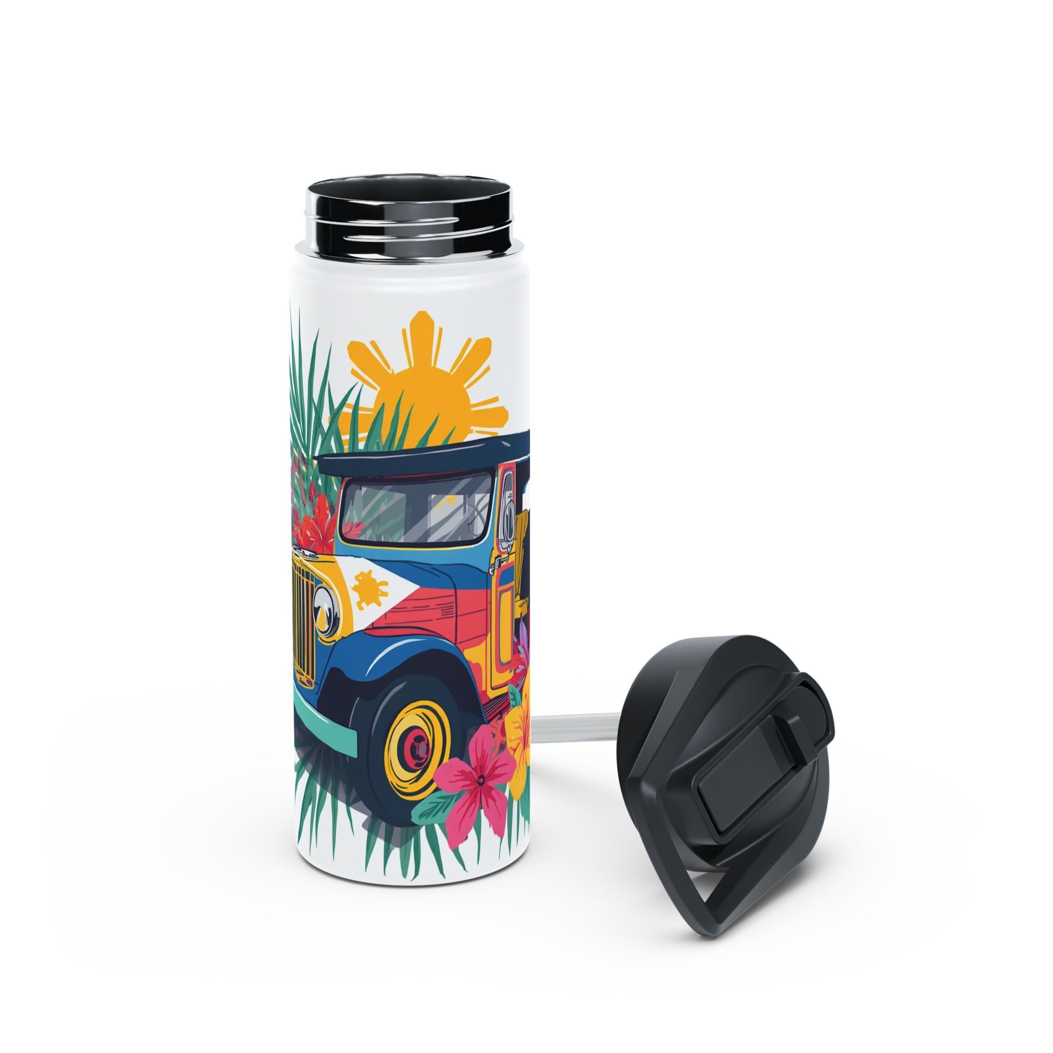Tropical Jeepney Stainless Steel Water Bottle — Colorful Filipino Folk Art Travel Bottle