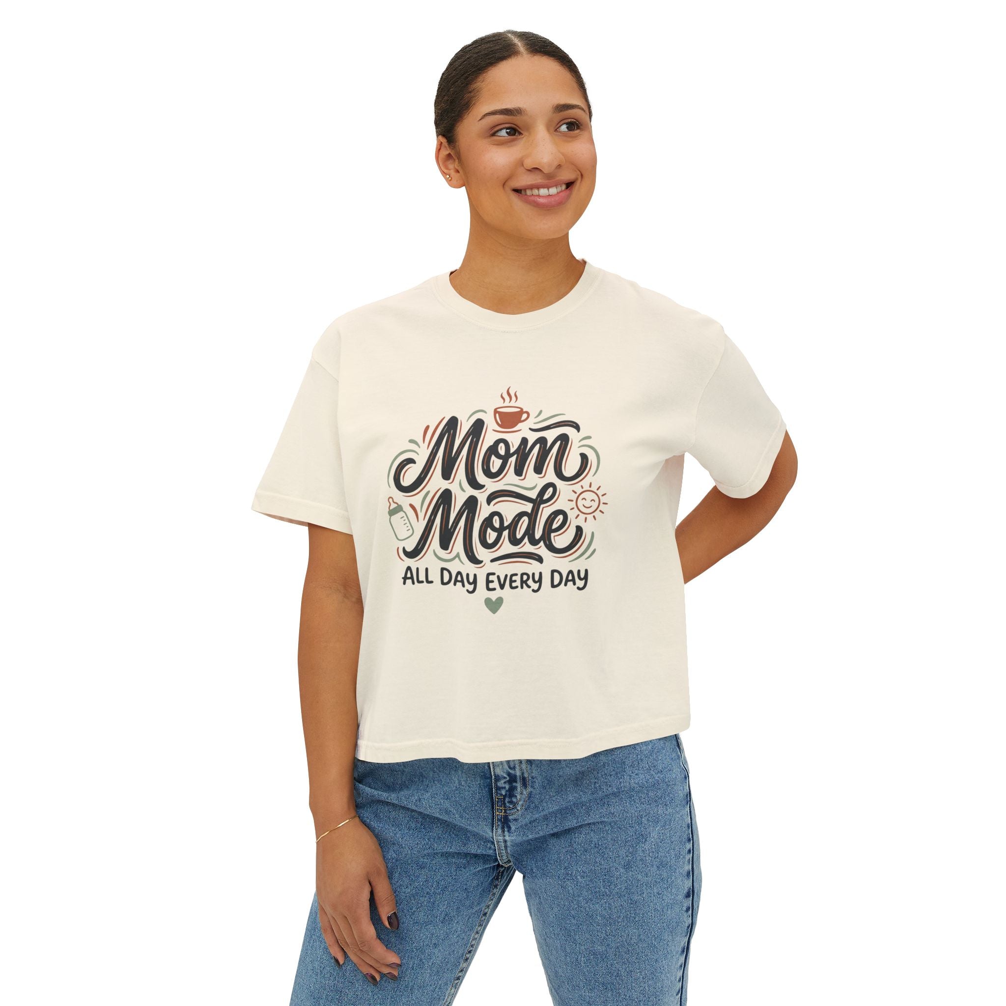 Mom Mode Boxy Tee — "Mom Mode All Day Every Day" Casual Graphic Shirt