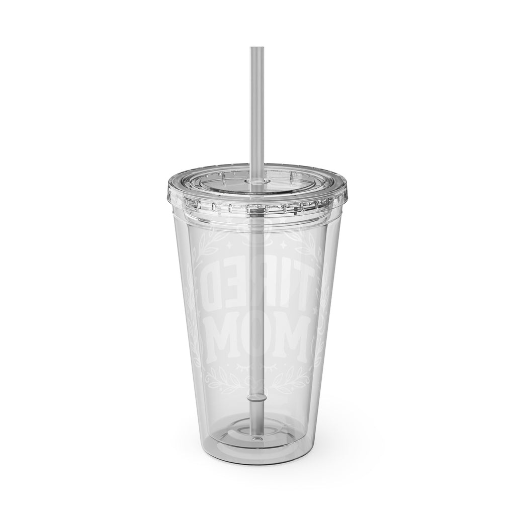 Skull Rose Tumbler — "Tired Mom Club" 16oz Straw Cup