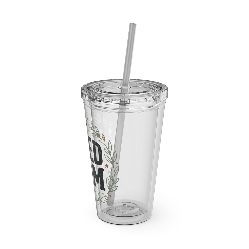 Skull Rose Tumbler — "Tired Mom Club" 16oz Straw Cup