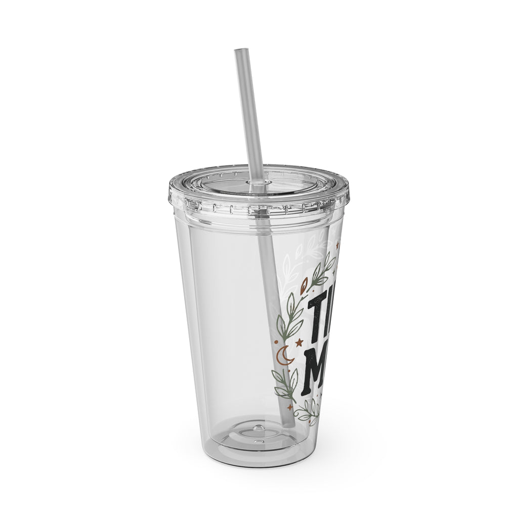 Skull Rose Tumbler — "Tired Mom Club" 16oz Straw Cup