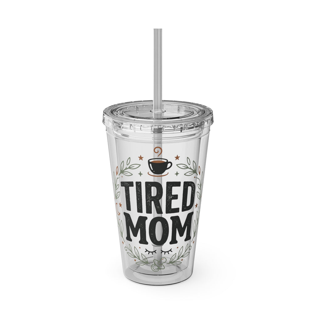 Skull Rose Tumbler — "Tired Mom Club" 16oz Straw Cup