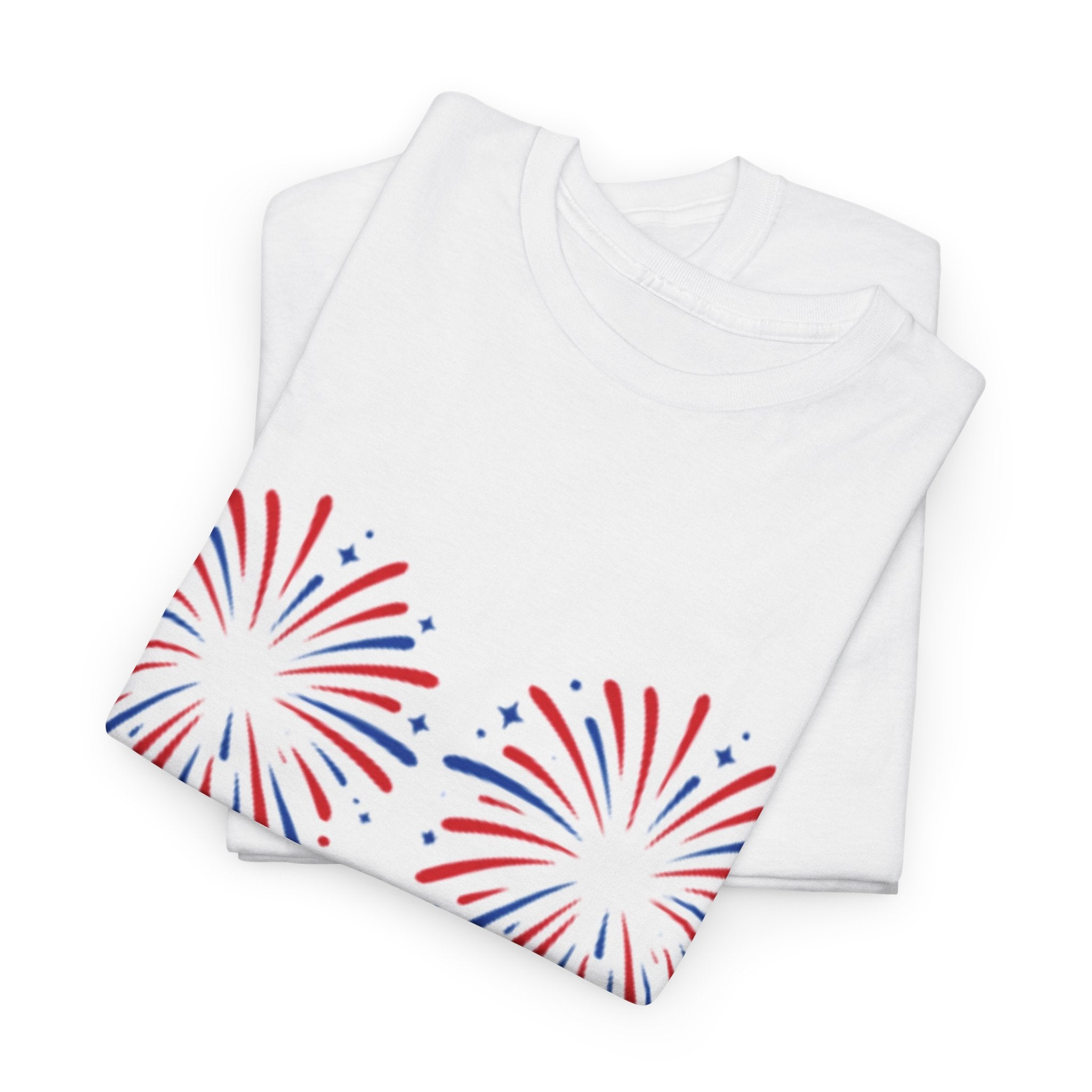 Firework Boob Graphic Tee — Patriotic Red & Blue Celebration Shirt