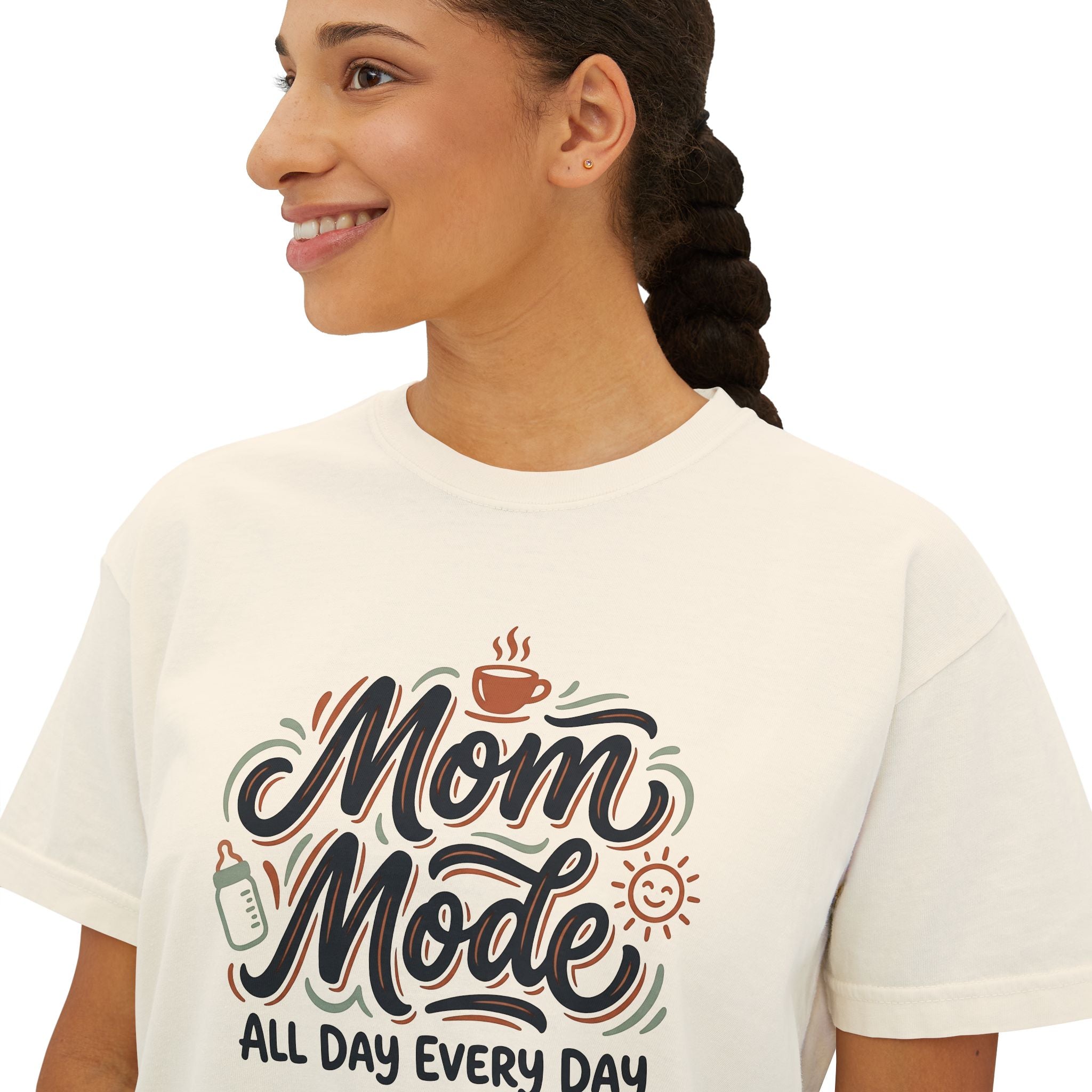 Mom Mode Boxy Tee — "Mom Mode All Day Every Day" Casual Graphic Shirt