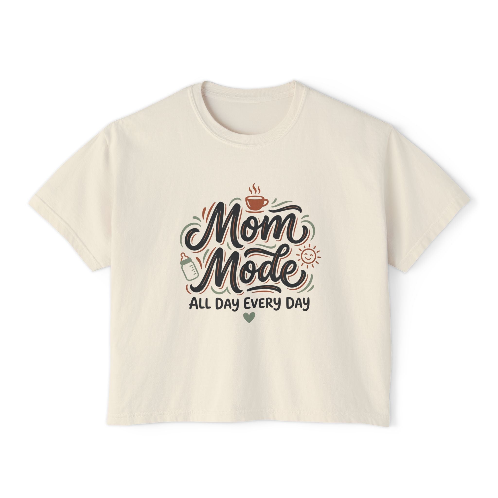 Mom Mode Boxy Tee — "Mom Mode All Day Every Day" Casual Graphic Shirt