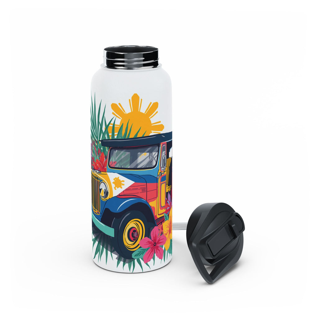 Tropical Jeepney Stainless Steel Water Bottle — Colorful Filipino Folk Art Travel Bottle