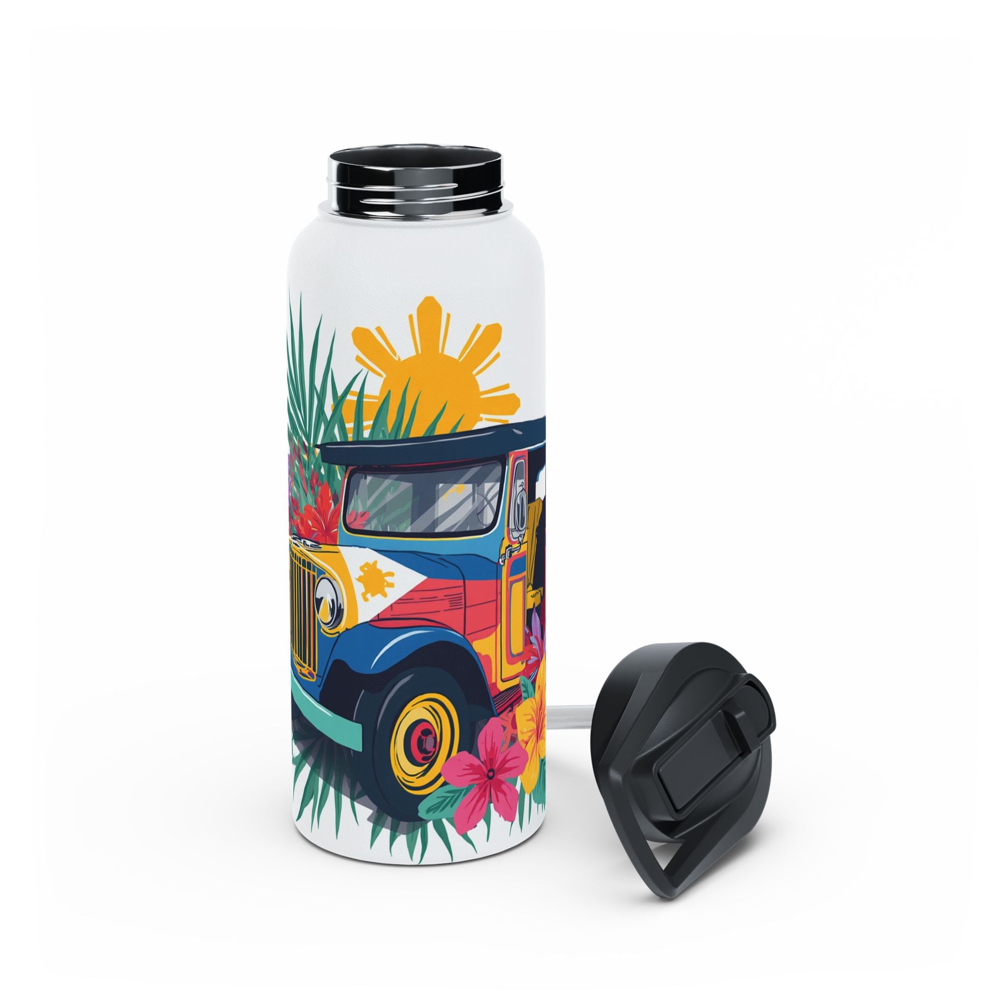 Tropical Jeepney Stainless Steel Water Bottle — Colorful Filipino Folk Art Travel Bottle