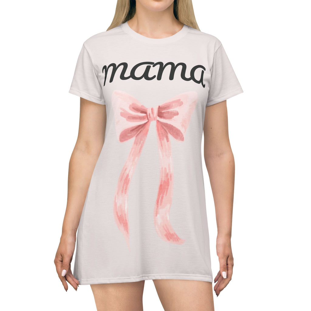 Mama T-Shirt Dress with Pink Bow — Mother's Day Casual Dress