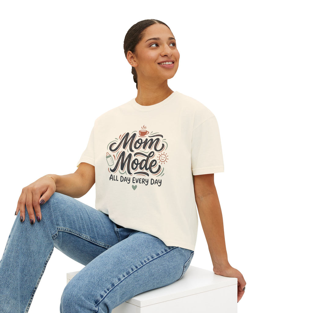 Mom Mode Boxy Tee — "Mom Mode All Day Every Day" Casual Graphic Shirt