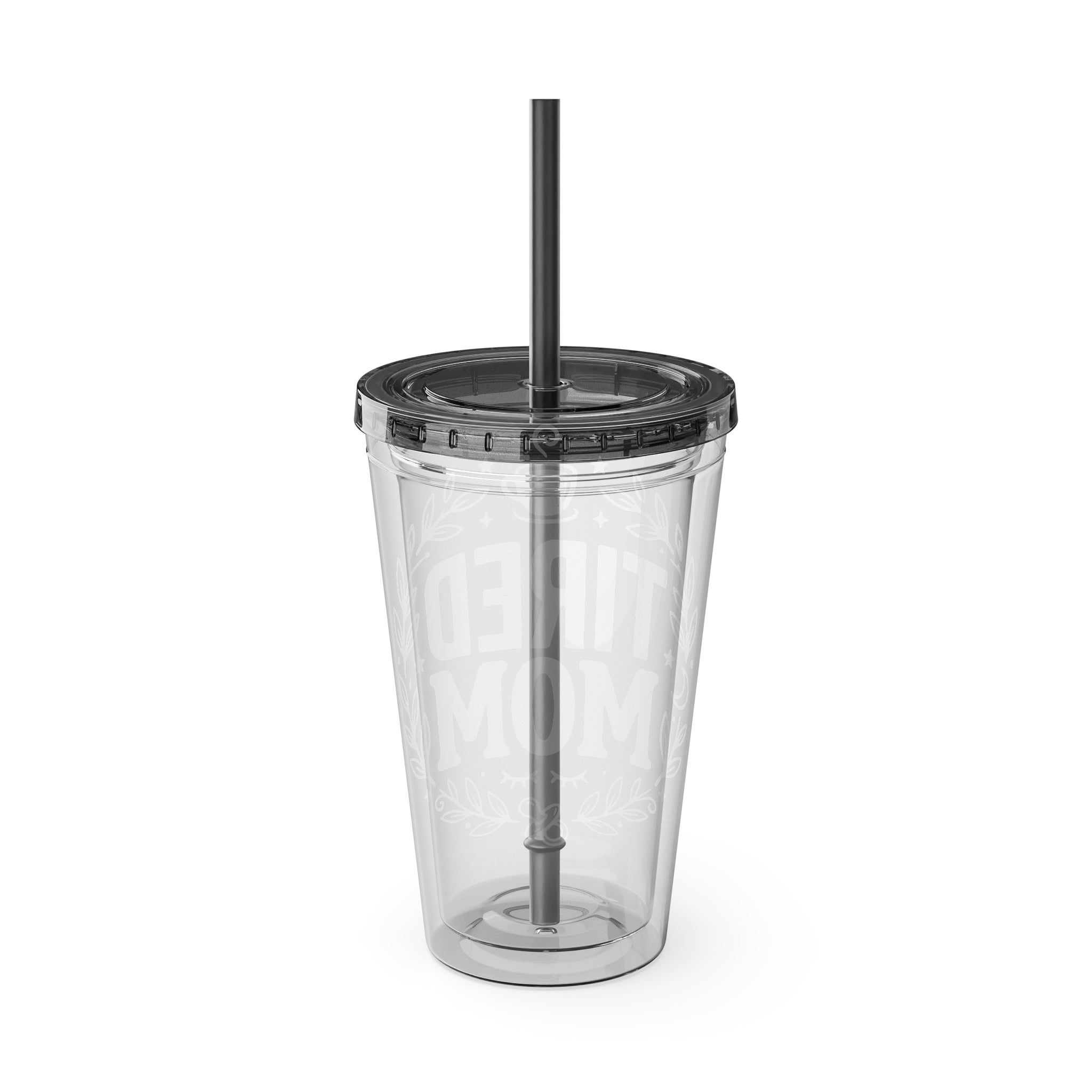 Skull Rose Tumbler — "Tired Mom Club" 16oz Straw Cup