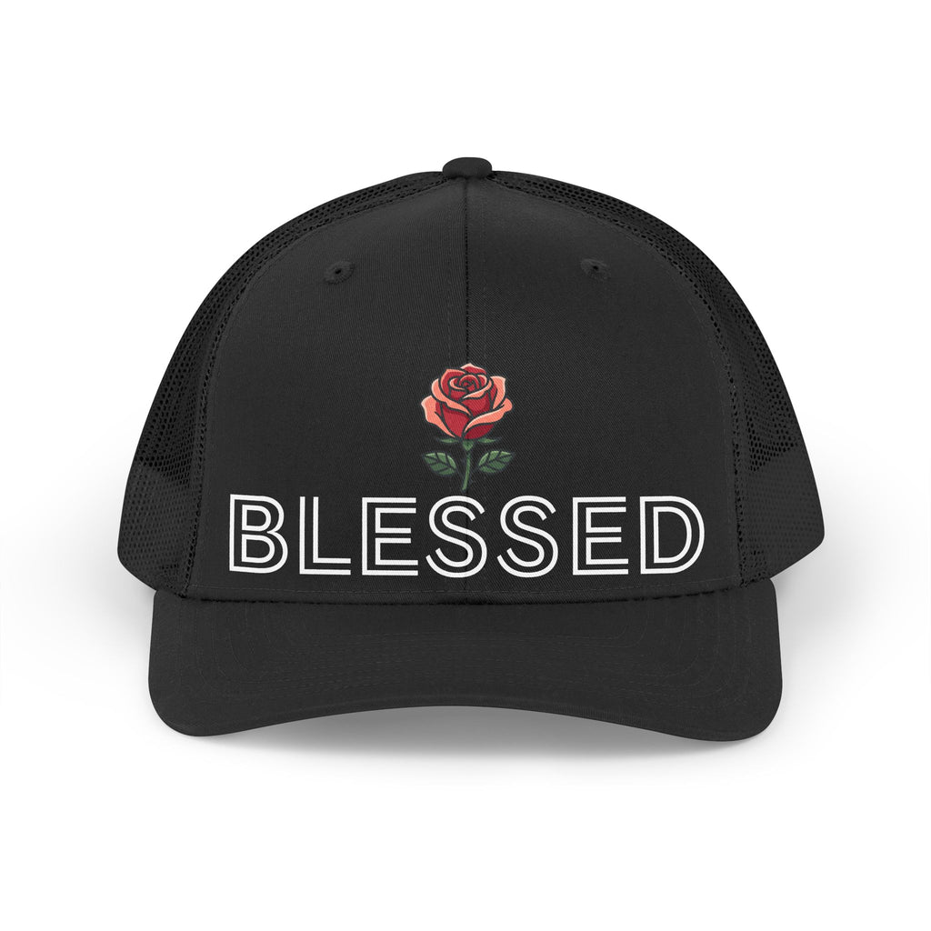 Blessed rose embroidery Trucker Hat | Floral faith mesh cap