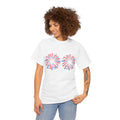 Firework Boob Graphic Tee — Patriotic Red & Blue Celebration Shirt
