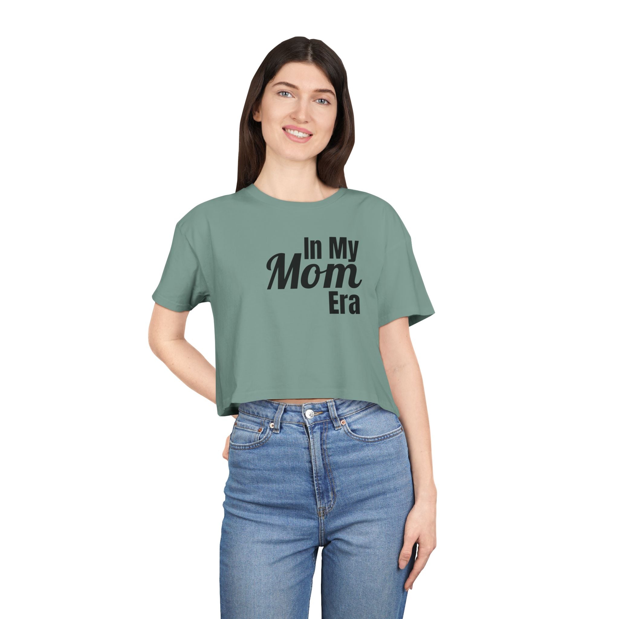 "In My Mom Era" Women's Crop Tee - Trendy Mom Life Graphic Top